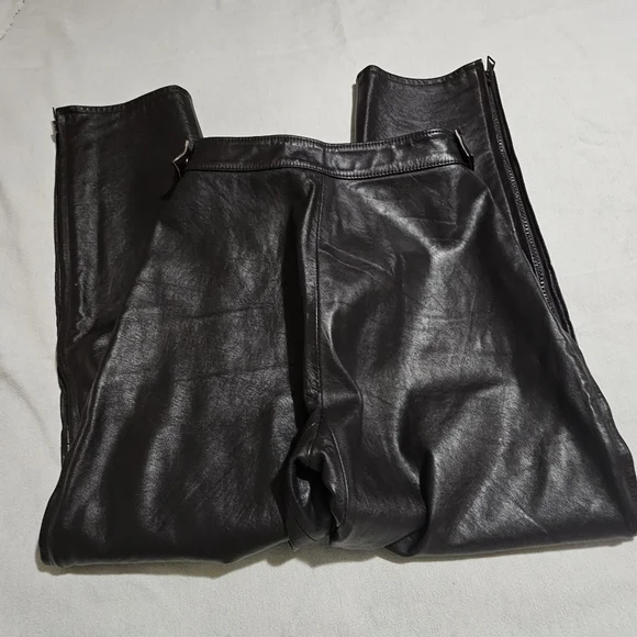 Leather pants. Brown Women's size 28 button waist zipper down the leg - Picture 3 of 7
